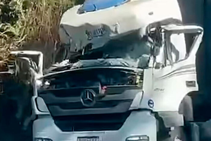 Árvore cai sobre veículo pesado e interdita temporariamente BR-040 em Juiz de Fora 1 acidente br040 ewbank camara reproducao redes sociais