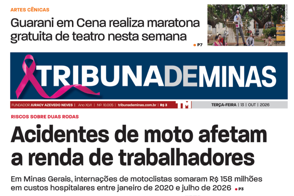Acidentes de moto e impactos na renda de trabalhadores são destaque na Tribuna de Minas desta terça-feira, dia 13 1 Destaque Tribuna de Minas 2