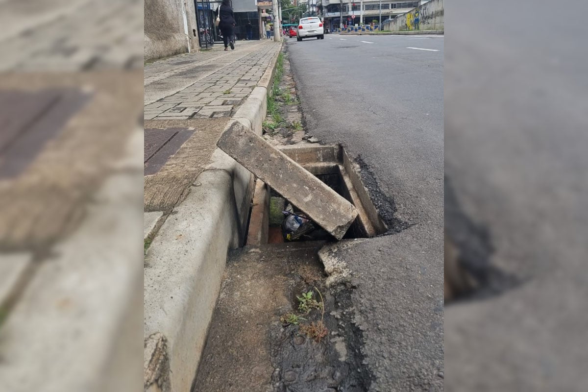 Dois bueiros danificados oferecem riscos perto do Viaduto Roza Cabinda
