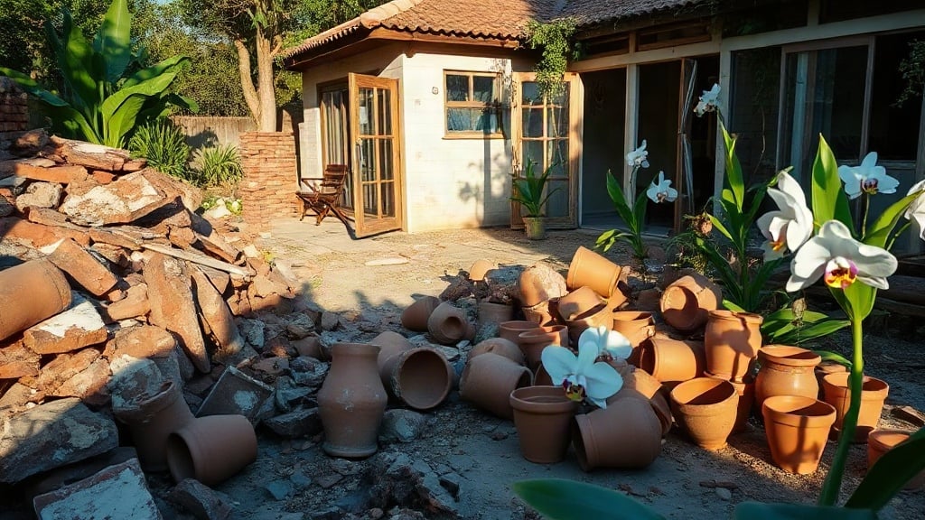 Depois de cultivar orquídeas desde 1994, aposentada perdeu estufas, vasos e mudas quando o muro do terreno ao lado desabou sobre seu quintal: o vizinho tentou contestar os prejuízos, mas a Justiça reconheceu os danos e manteve a indenização de R$ 73 mil 2 Depois de cultivar orquídeas desde 1994, aposentada perdeu estufas, vasos e mudas quando o muro do terreno ao lado desabou sobre seu quintal: o vizinho tentou contestar os prejuízos, mas a Justiça reconheceu os danos e manteve a indenização de R$ 73 mil