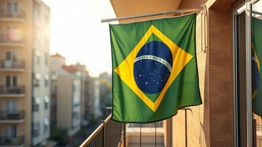 Quem mora em apartamento pode colocar bandeira de partido político, time ou país na janela ou precisa de autorização do condomínio? 2 Bandeira do Brasil na varanda de um apartamento
